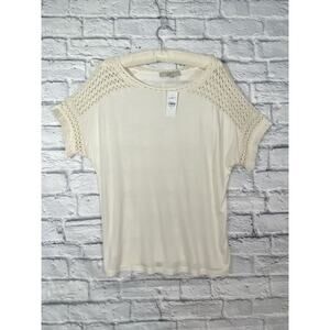 🔥SALE NWT LOFT Ivory crochet detail top with fringed sleeves size M